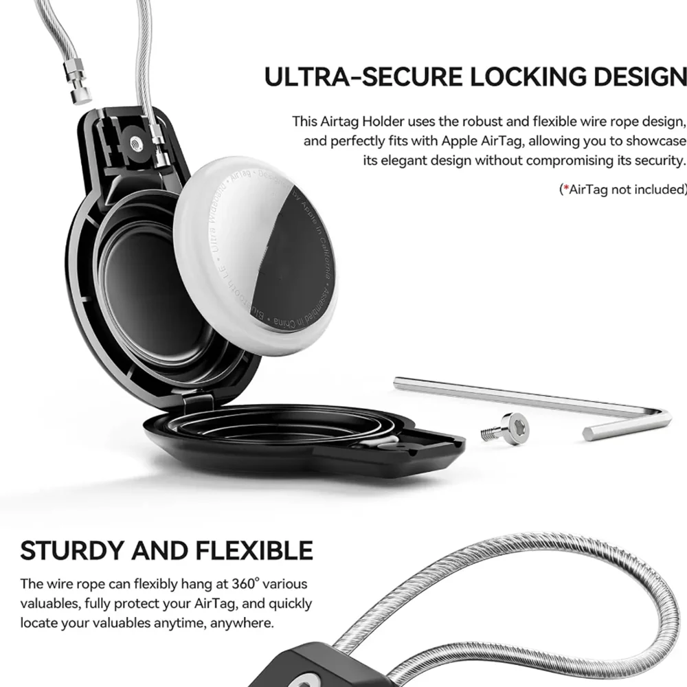 Waterproof Airtag Holder with Wire Cable and Keychain for Luggage and Backpacks