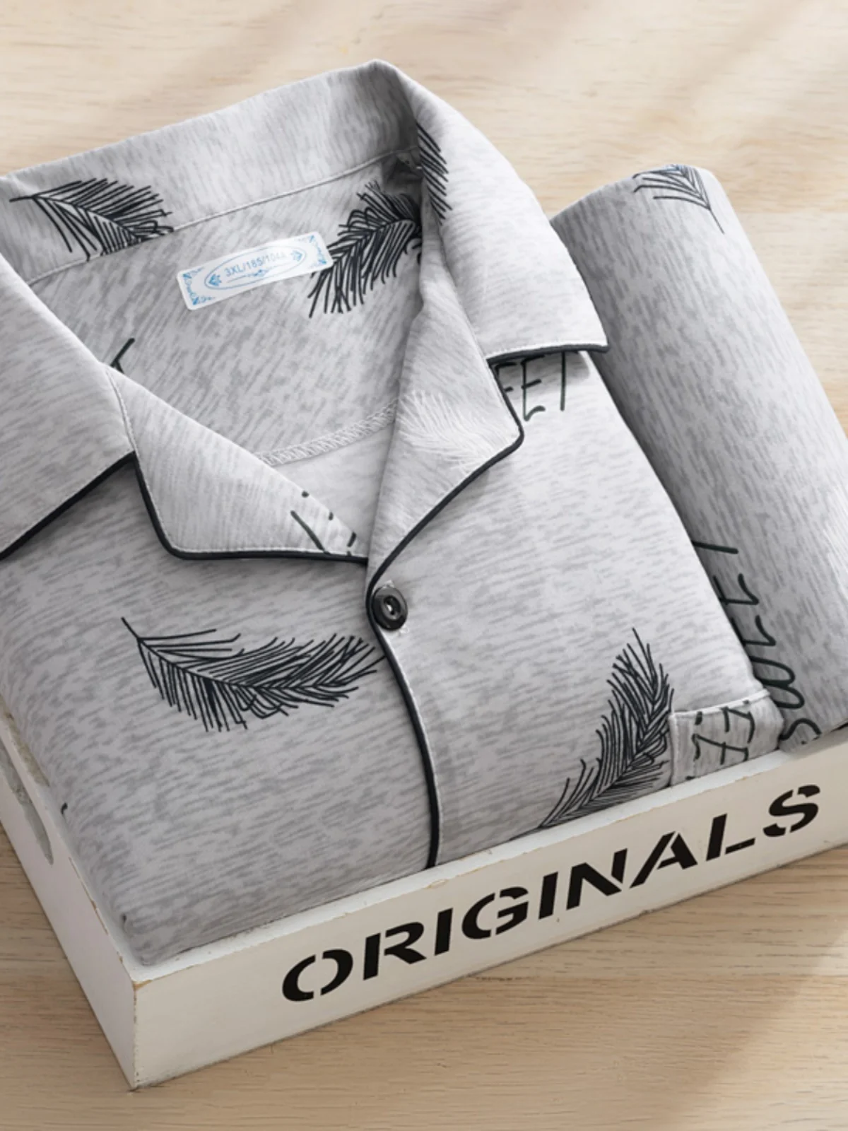 Men's Thin Cotton Pajamas Long Sve Long Pants Two-Piece Set Casual Simple Print Letter Home Wear Spring Autumn Youth Sle