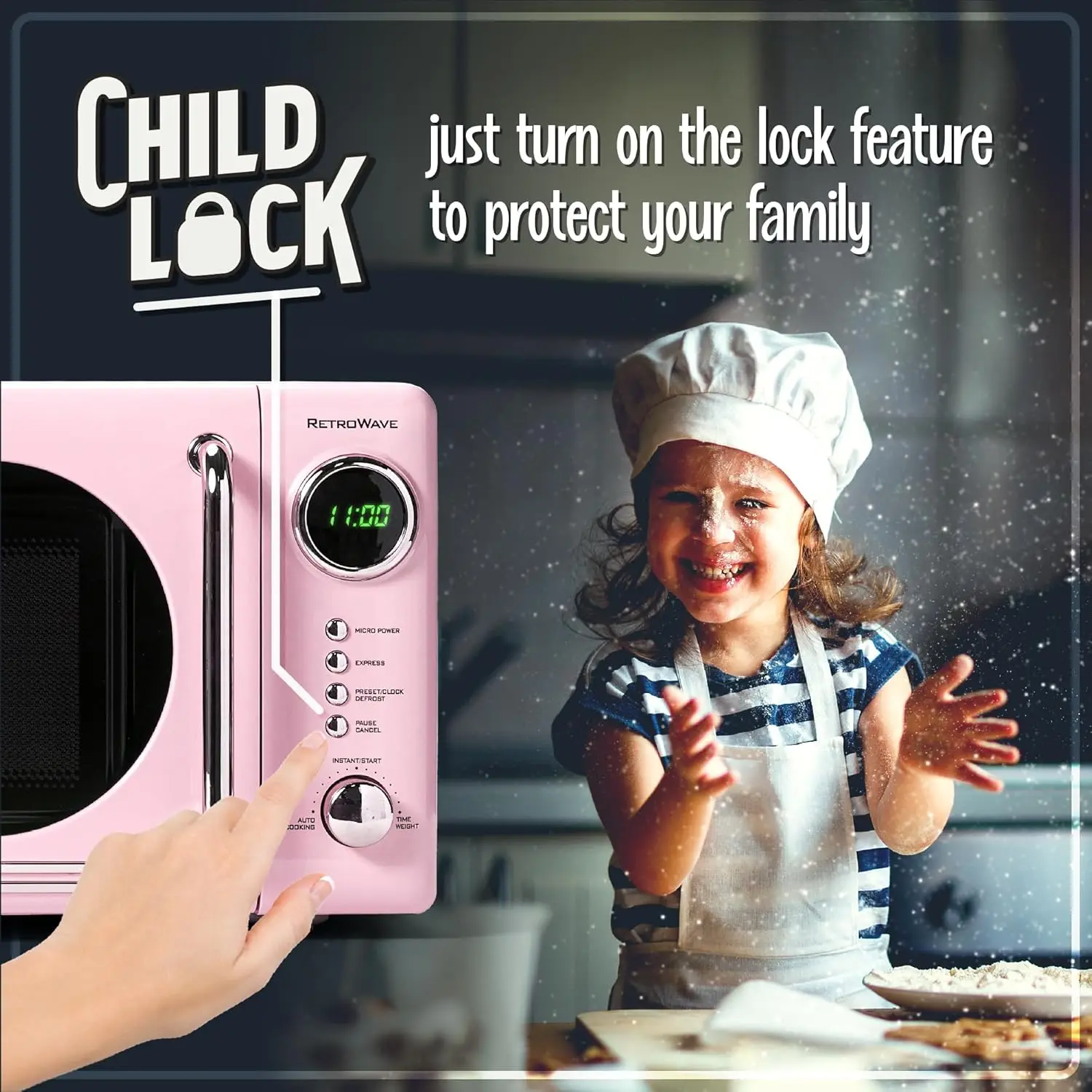 Retro Compact Countertop Microwave Oven 0.7 Cu. Ft. 700-Watts with LED Digital Display Child Lock Easy Clean I 4