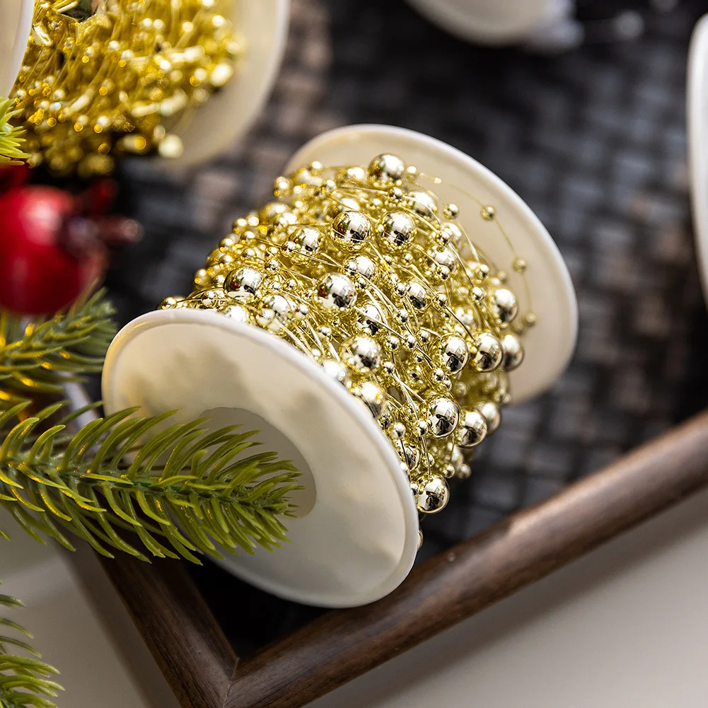 10M Christmas Decor Bead String Flower Wreath Plastic Bead Decoration for Weddings Party Christmas Tree Decor DIY Craft Supplies