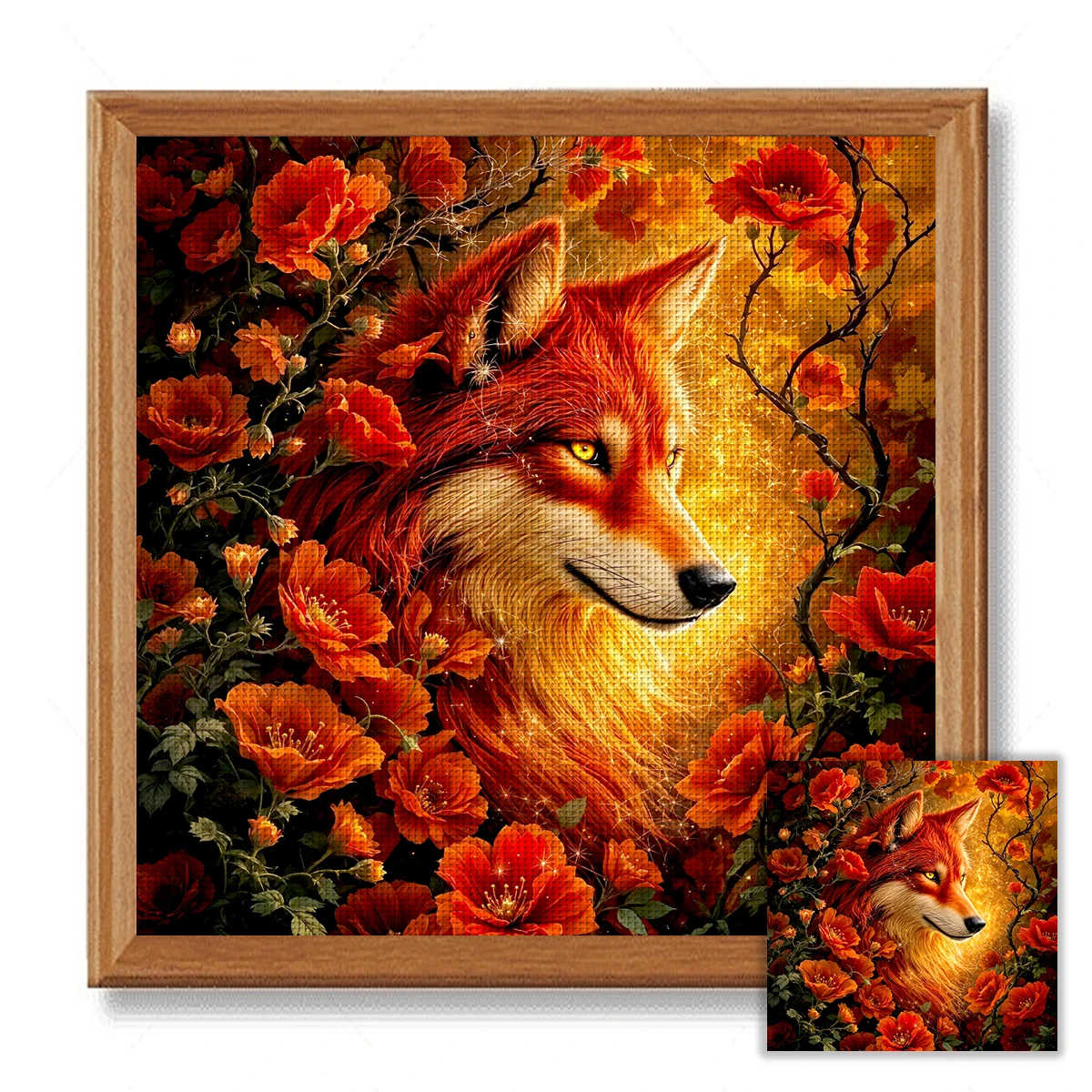 1 Stück 40x40cm/15,7x15,7 Zoll, Fuchs, 11CT/14CT Druck Kreuzstich DIY-Set, entspanntes Kreuzstich-Set für Erwachsene Anfänger