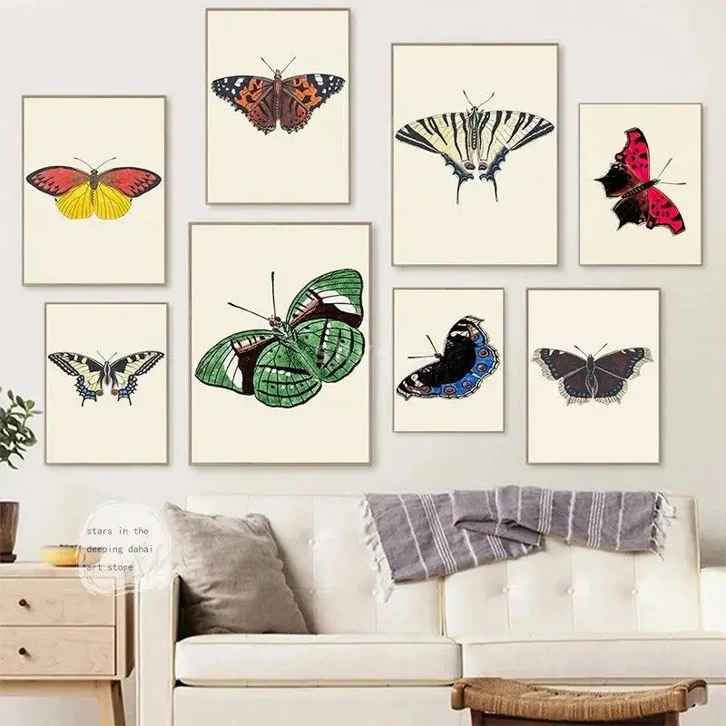 

Vintage Butterfly Canvas Art Print Colorful Educational Wall Decor Poster for Modern Home