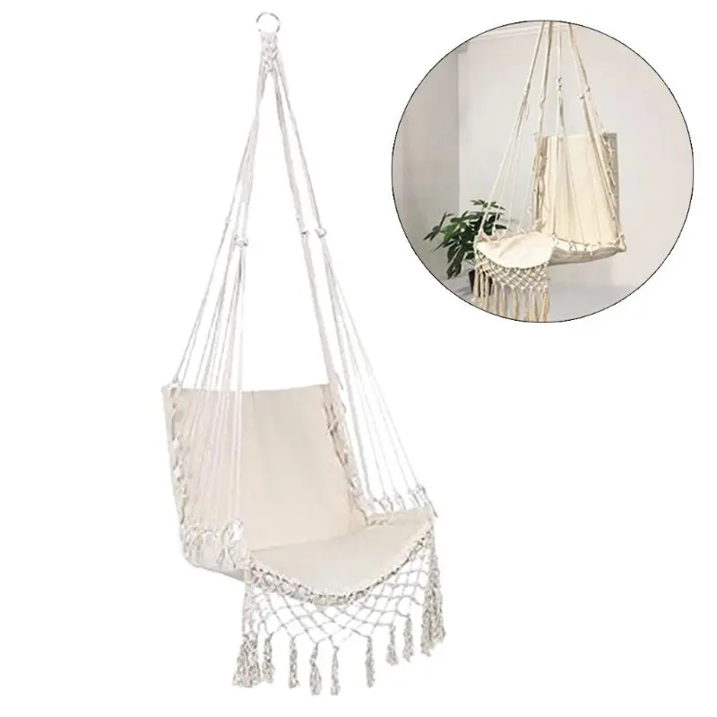 Nordic Style Hammock Safety Beige Hanging Hammock Macrame Chair Swing Rope Outdoor Indoor Hanging Chair Garden Seat For Adult