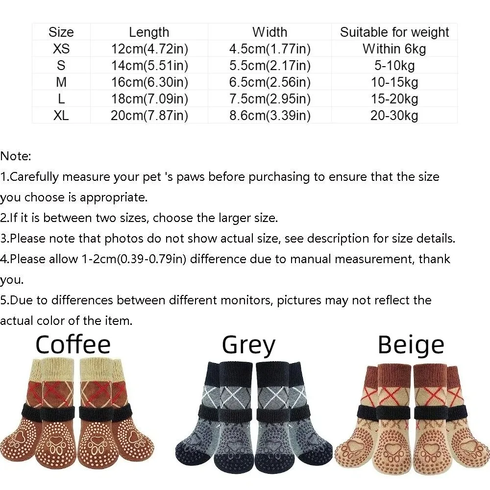 4pcs/set Thickened Anti-Slip Dog Socks Breathable Adjustable Dog Foot Covers Knitted Comfortable Pet Paw Protector Outdoor Use