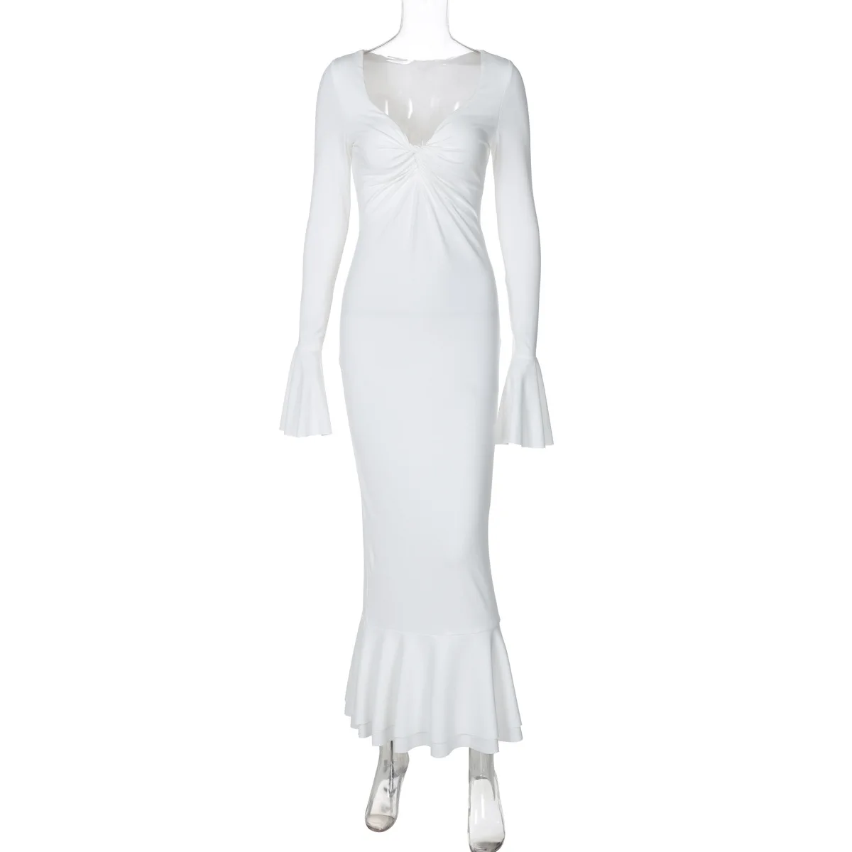 Vestido largo de otoño con volantes para mujer, elegante vestido de fiesta de retazos con cintura alta y manga larga para desplazamientos diarios, ropa femenina