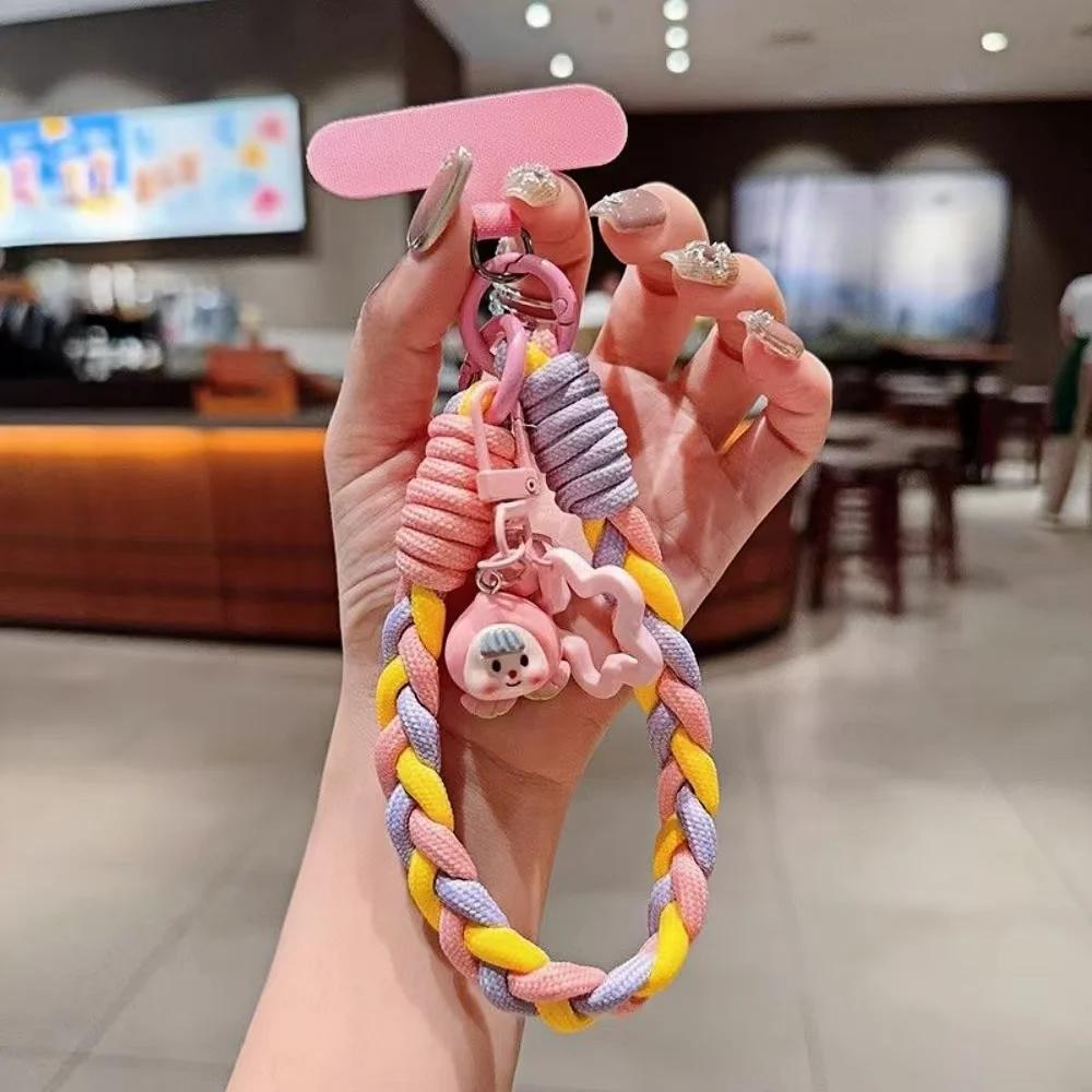Colorful Braided Wrist Strap with Strawberry Pendant - Stylish Anti-Slip Lanyard