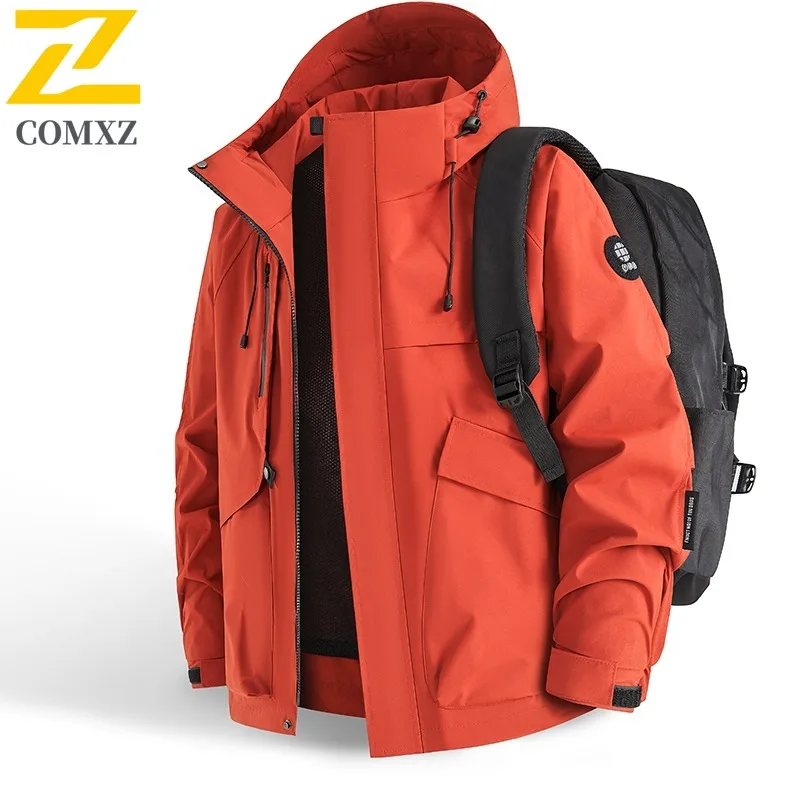 COMXZ Mens Jacket 2025 New Hooded Hiking Travel Lightweight Motorcycle Jackets Street Style Windproof Autumn New Outerwear