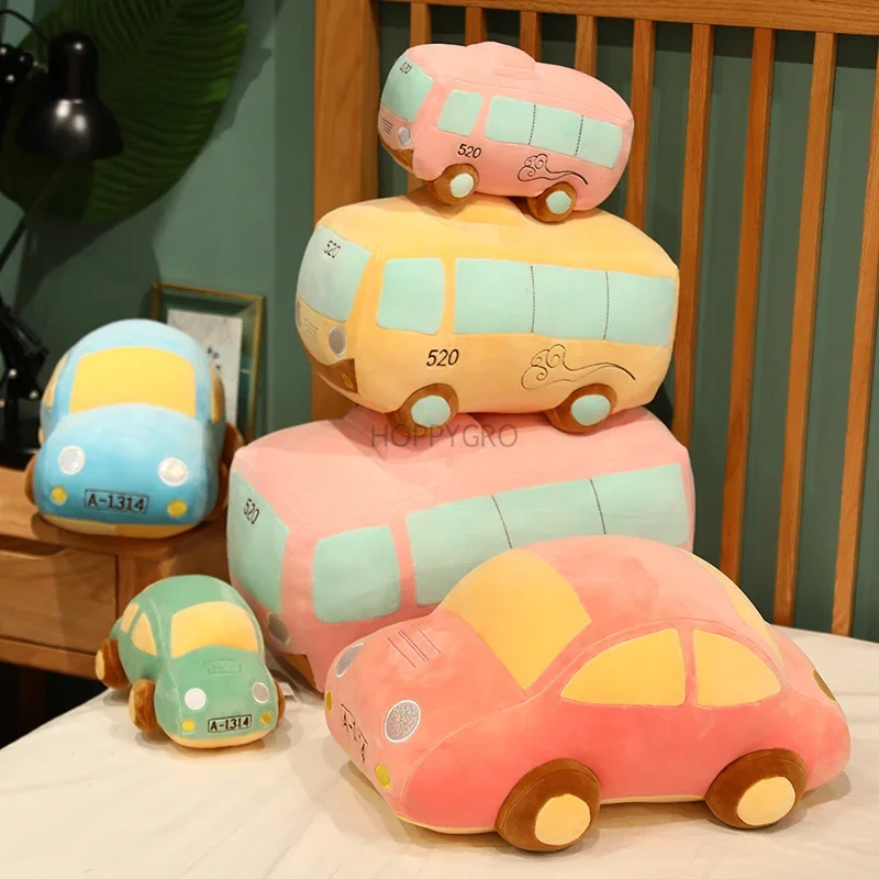 Lovely Car Model Plush Toys Pillow Lovely Colorful Bus Plush Doll Soft Stuffed Car Doll Sofa Cushion Birthday Gift for Kids Boy