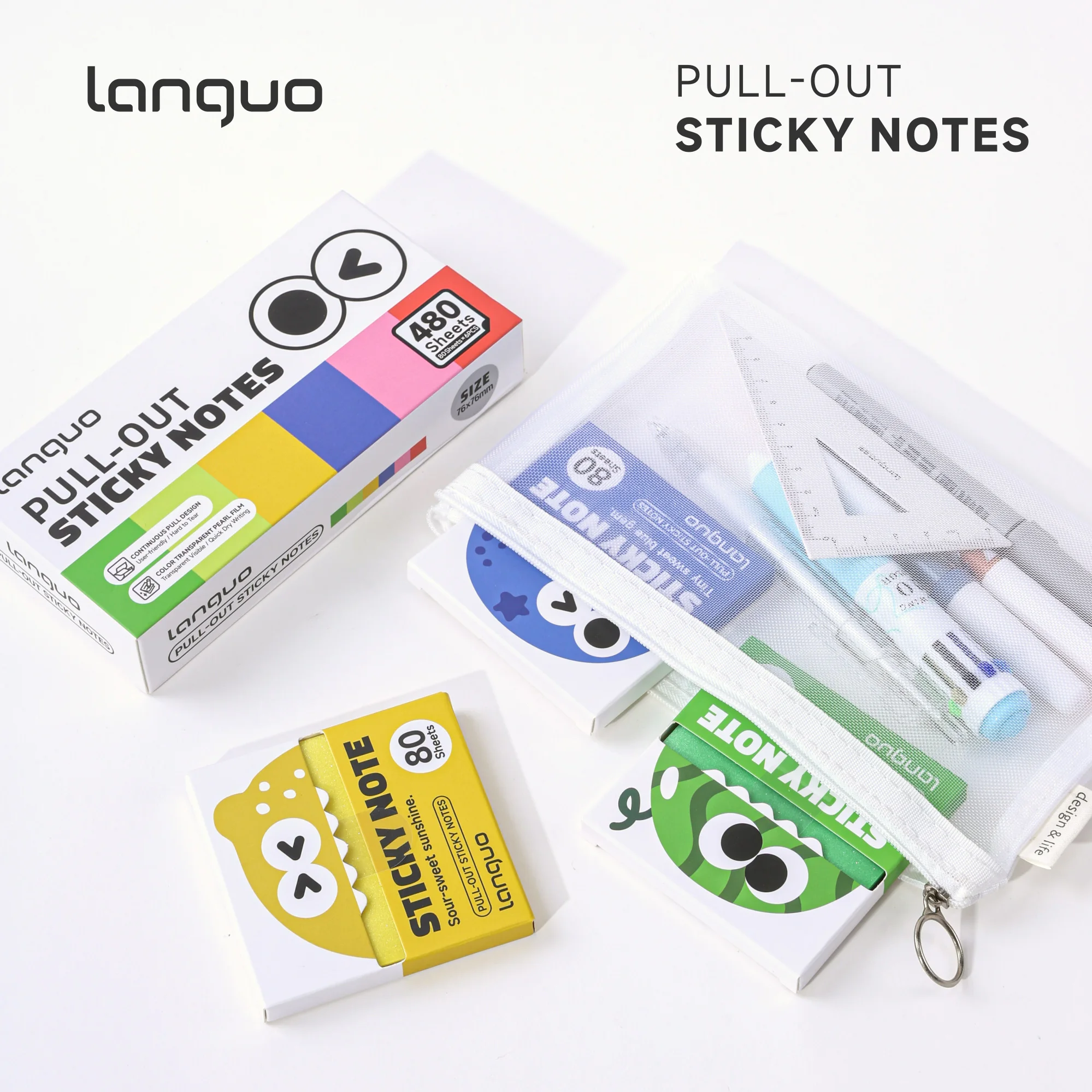 Languo 480Sheets Pull-Type Sticky Note Pearlescent Transparent Paper Self-Adhesive Memo Pads for Office School Stationery Supply