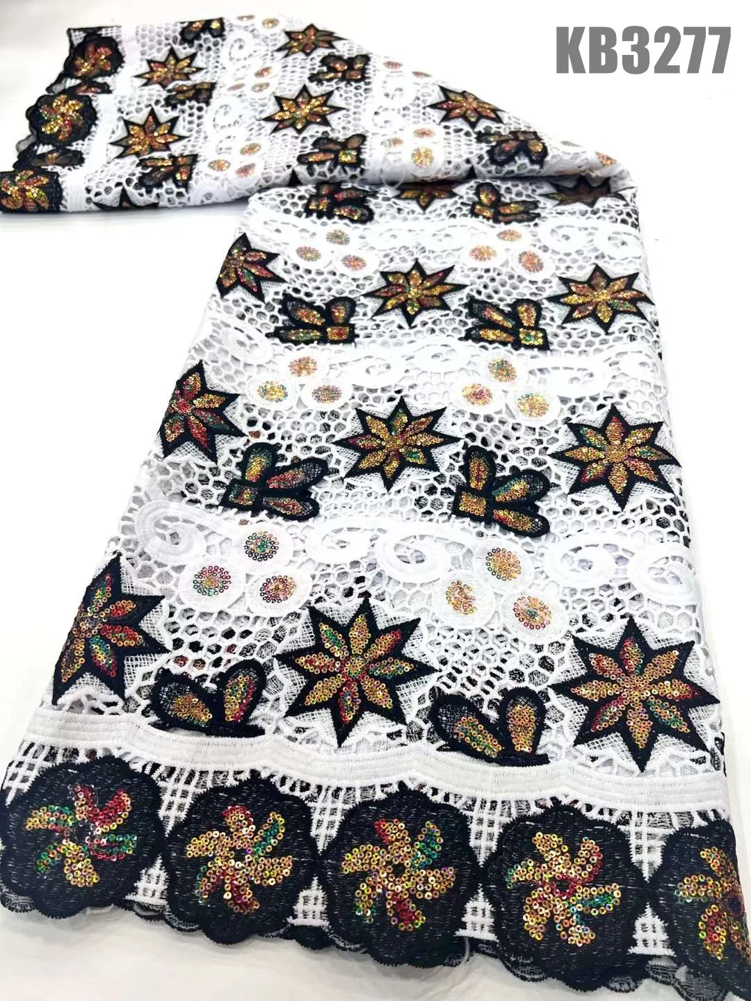 

African Sequins Cord Lace Fabric African Lace Fabric 2023 High Quality 5 Yards Guipure Cord Lace Tulle Lace for Sewing KB3277