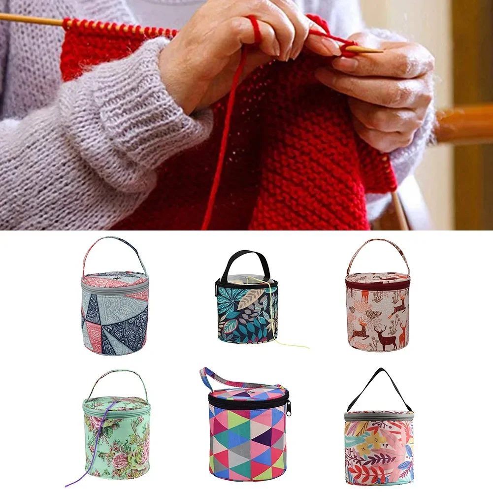 13x13x3cm Woolen Printed Storage Drum Bag 600D Oxford Cloth Knitting Bag Oxford Cloth Crochet Organizer Yarn Knitting Tote yarn storage bag