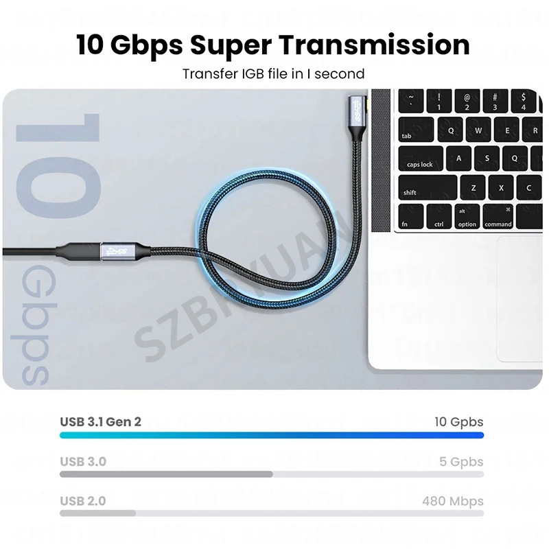 USB-C 10Gbps Extension Cable - 100W Male to Female Extender Cord