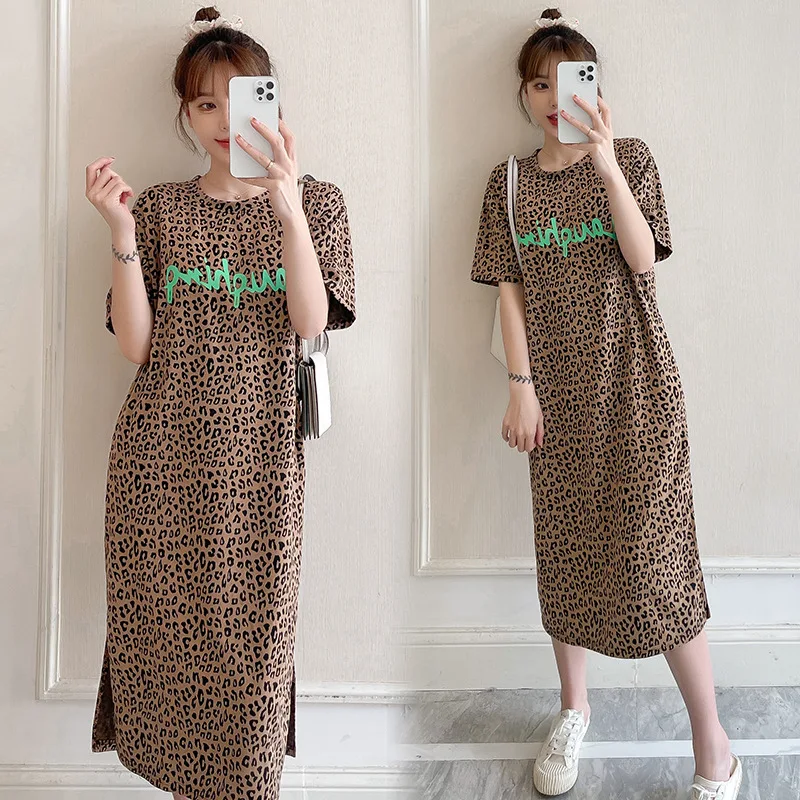 

Fashion Maternity Dresses Photography Props Leopard Pregnancy Dress Long Sleeve Maternity Clothes for Pregnant Women Dresses