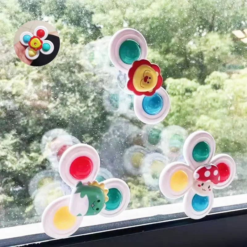 3PC Set Suction Cup Spinning Cartoon Animal Spinner Toys For Kids Window Baby High Chair Table Travel Bath Toy for Children Gift — view 2