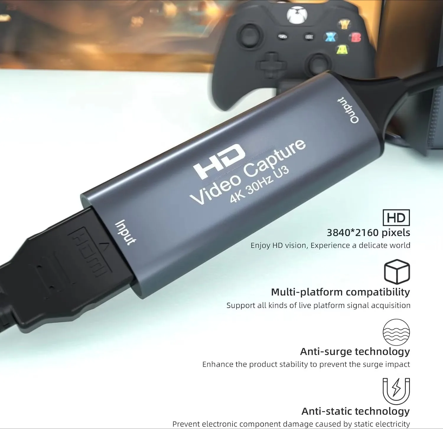 Enhanced 4K USB-C Video Capture Card - High-Definition HDMI to USB Adapter with 1080P 60fps Audio/Video Recording