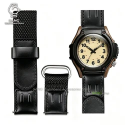 Universal Quick Release Nylon & Vintage Leather Watch Band - Military Style Replacement Wristbelt - 22mm (Black Strap)