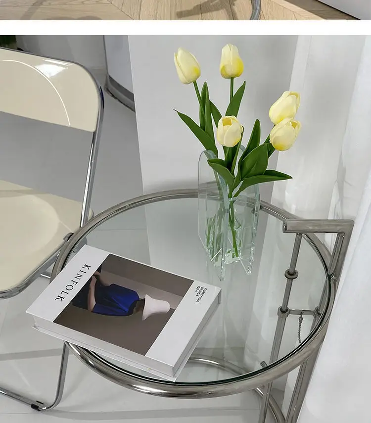 Description Picture 6 of itemTransparent Lifting Coffee Table Stainless Steel Simple Round Table Modern Bedside Sofa in The Ancient Style Corner Several