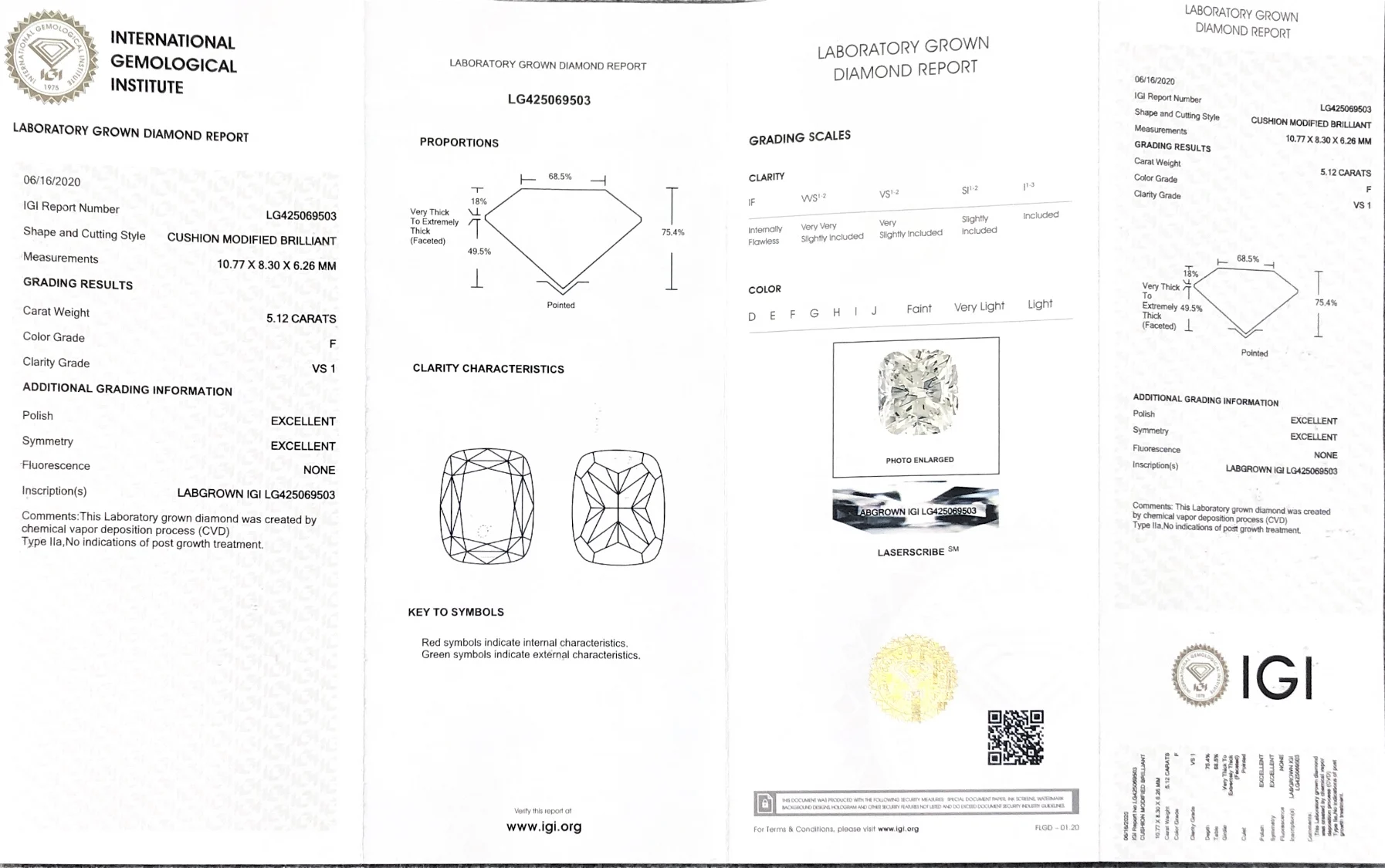 IGI 5.12CT F VS1 Cushion Cut Lab Grown Diamond CVD Diamond Stone igi Certified With Certificate
