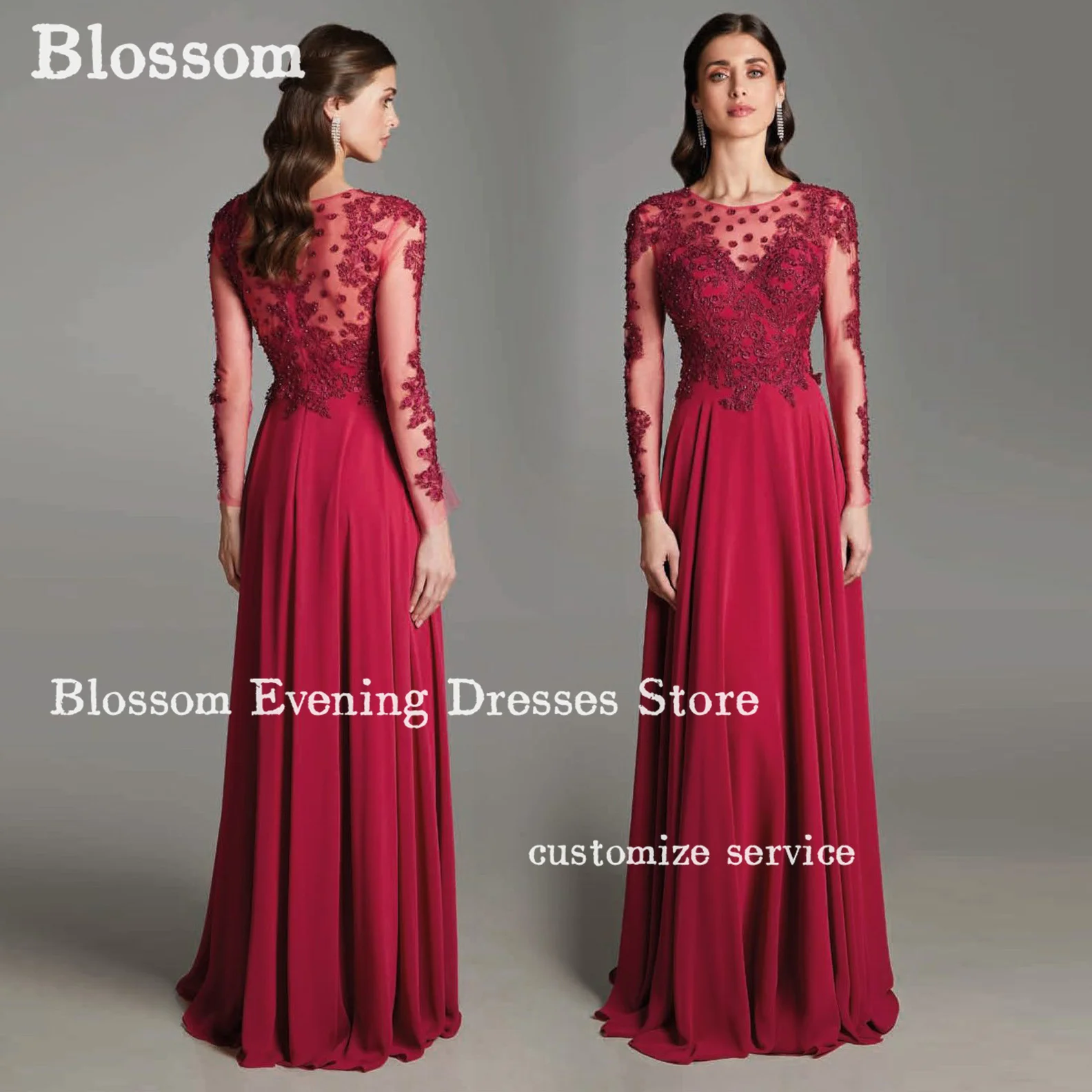 

Appliques Long Sleeves A-line Prom Dresses 2024 Elegant See-through Mother Of The Bride Dress Party Gown Vestidos De