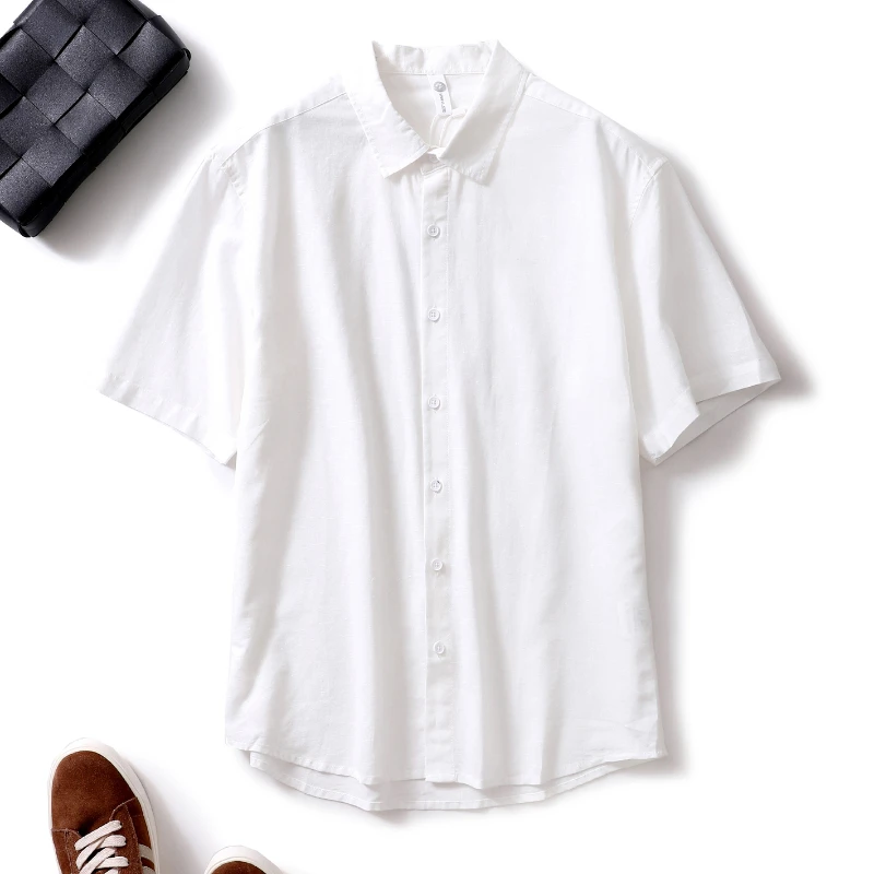 Summer Men's Clothing Light Cotton Linen Shirt Korean Solid Color Short Sleeve Button-down Retro Fashion Leisure Shirts