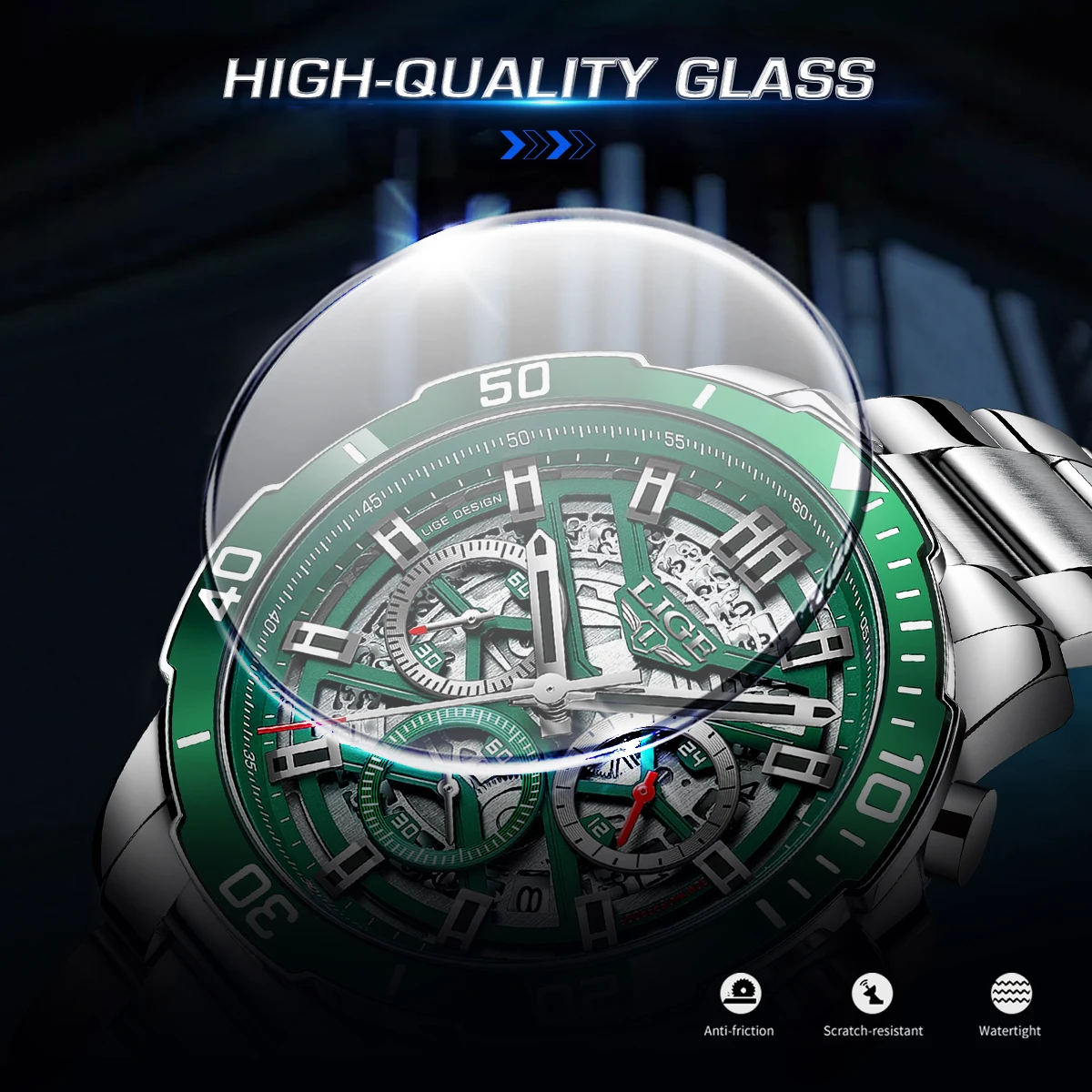 LIGE Military Quartz Watches For Men Fashion Business Hollow Watch Men Stainless Steel Sport Waterproof Chronograph Wristwatch