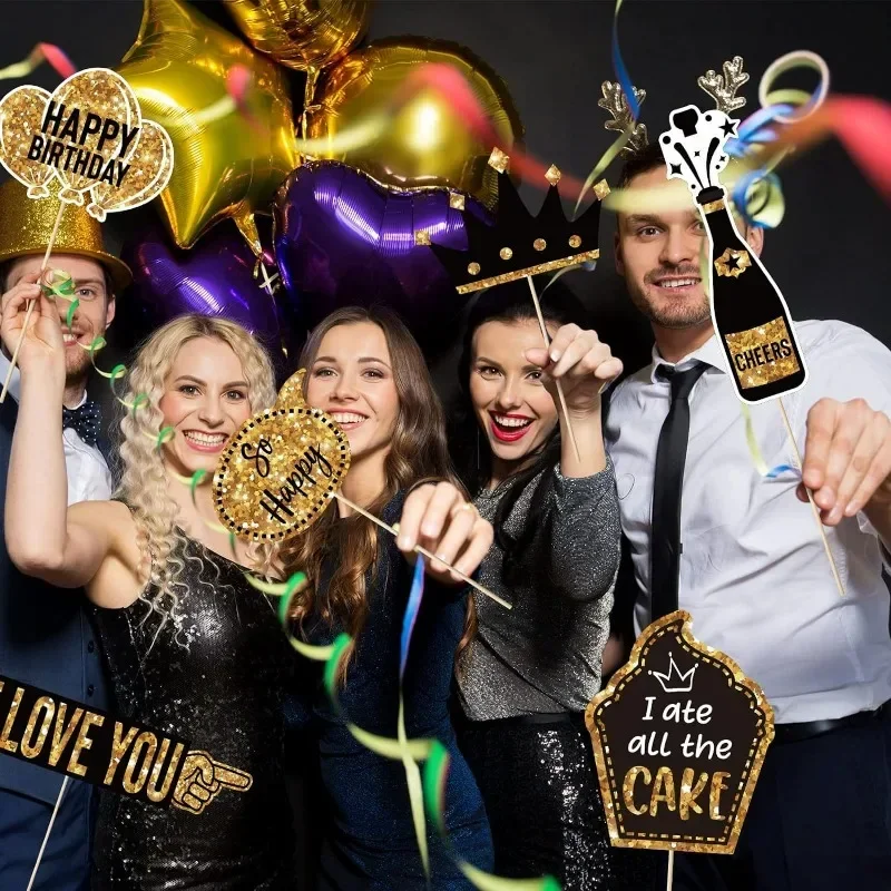 Party Photo Props Halloween Decoration Props 36PCS Fun Black Gold Paper Photography Props Supplies Birthday Party Decoration