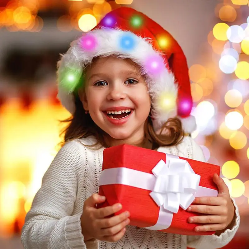 Merry Christmas LED lights Luminous Santa hat High-end plush children adult Christmas decorations supplies