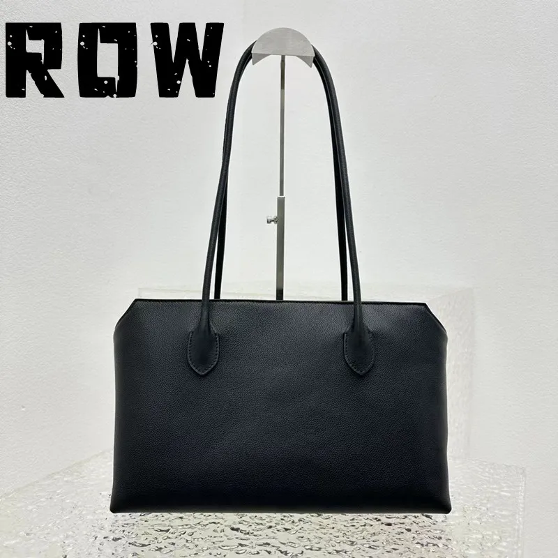 

ROW 2023 Women's Classic Black Tote Underarm Bag Commuter Leisure Simple Large Capacity Cowhide Inner Lining