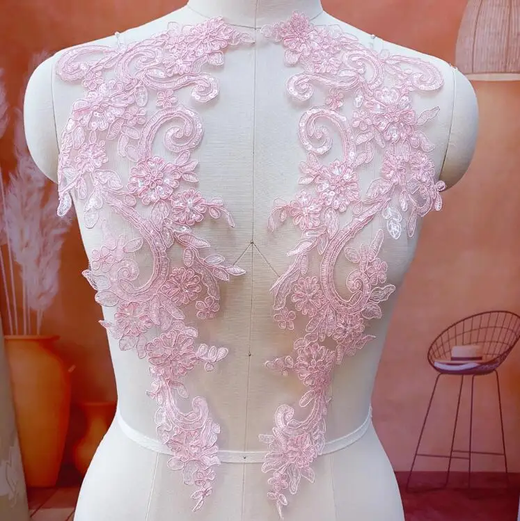 Lace Applique Sequins Embroidery 3D Flowers Lace Patches DIY Wedding Dress Doll Clothes Decor Sewing Supplies 1 Pair/2 Pieces sewing patches,lace sewing supplies,lace decoration,lace accessories,lace sewing accessories,lace garment accessories