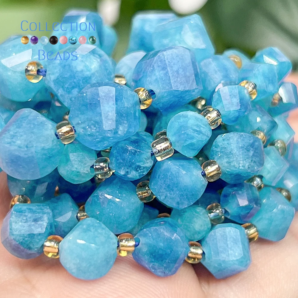 6 8 10mm Natursteinperlen Blauer Apatit Jade Facettierte Runde Perlen Lose Perlen für Schmuckherstellung DIY Perlenzubehör
