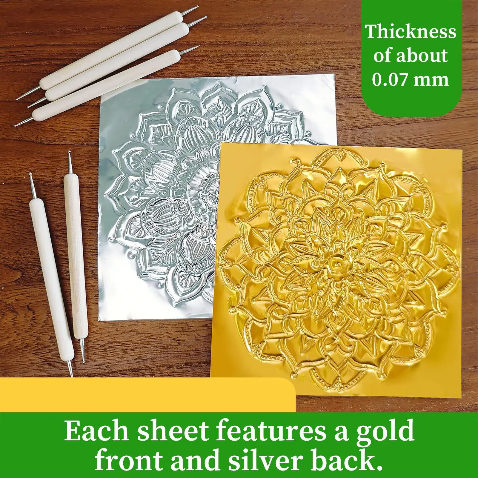 Golden Embossed Aluminum Foil Sheets for Crafting and Art Projects - 20-Piece Set