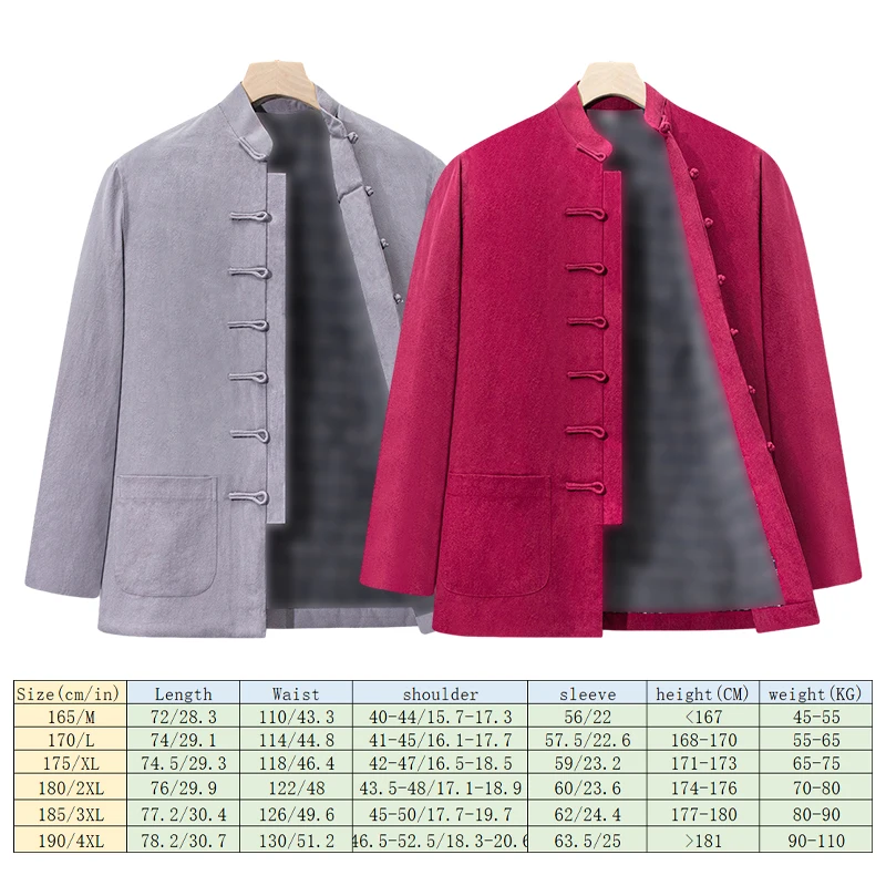 Winter Men Chinese Style Tang Suit Cotton-Padded Jacket Traditional Hanfu Kung Fu Wing Chun Top Plush Thickened Tai Chi Coat
