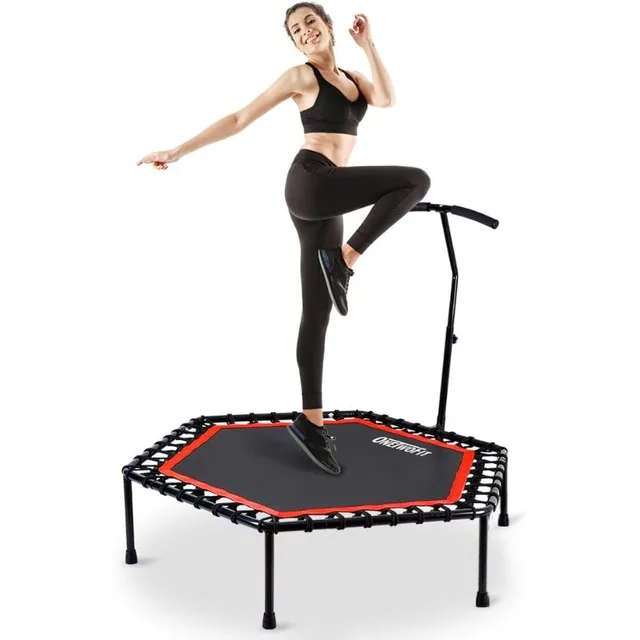 ONETWOFIT 48" Silent Mini Trampoline with Adjustable Handle Bar Fitness Trampoline Bungee Rebounder Jumping Cardio 1