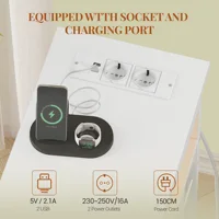 Приставной столик с удлинителем, прикроватная тумбочка со светодиодной подсветкой, тумбочка с 3 ящиками, 2 розетками переменного тока и 2 портами USB — изображение 4