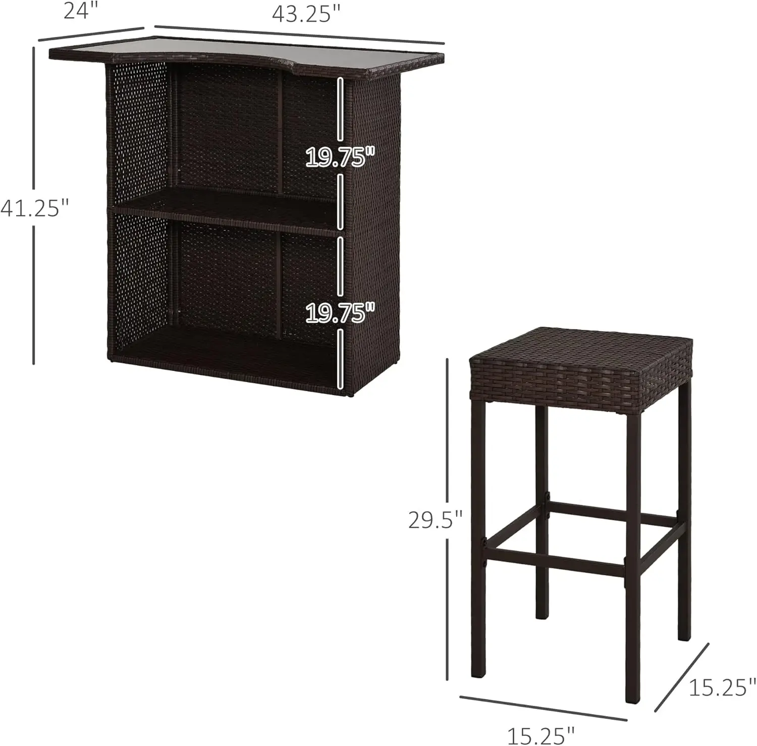 5 Pcs Rattan Outdoor Bar Set 6