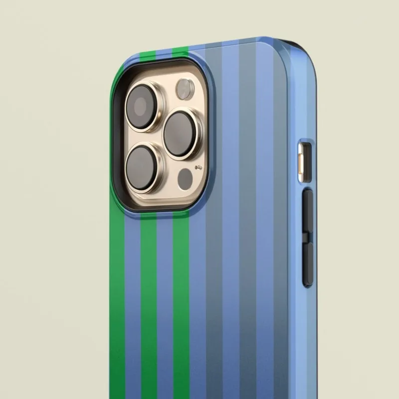 Two-Tone Blue & Green Striped Magnetic Phone Case with Acrylic & TPU Design