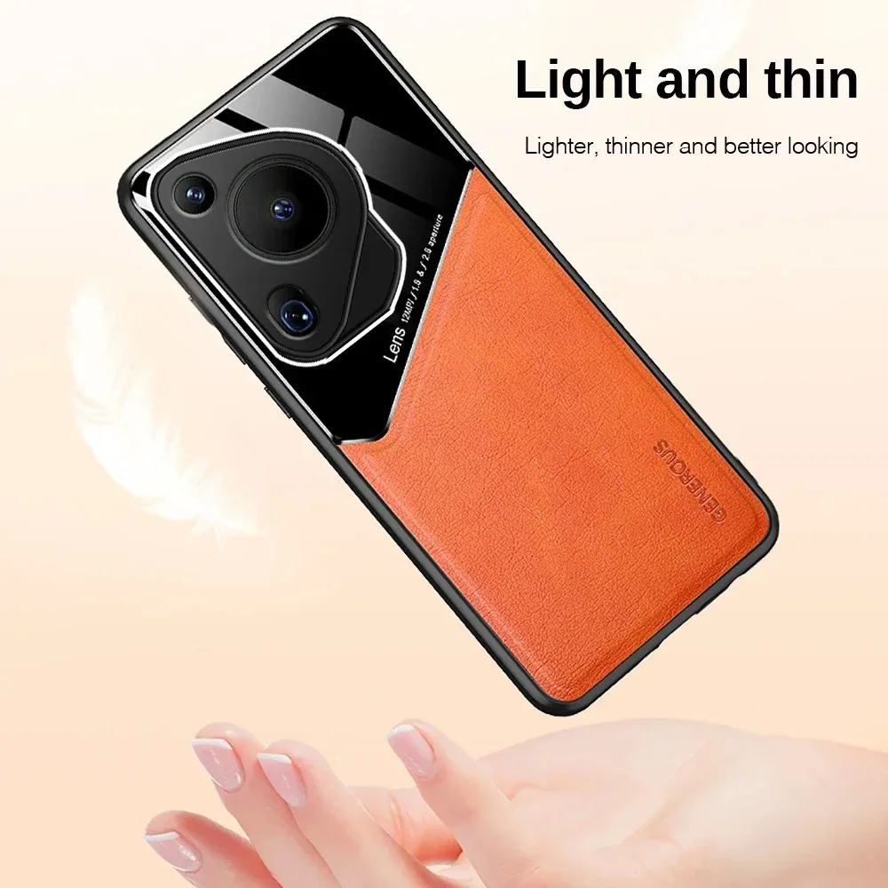 Leather Texture Case For Huawei Pura 70 Ultra P70 P60 Pro Cover With Car Magnetic Suction Holder Coque Fundas Capa_voghion.com