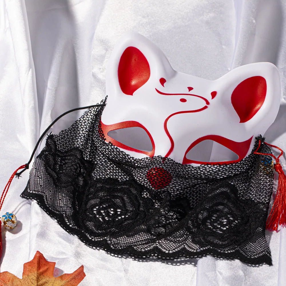 Schwarze Spitze bedeckt Fuchs Maske japanische sexy Frauen halbes Gesicht Fuchs Masken Halloween Party Maskerade Kostüme Cosplay Dress Up Requisiten – Detail 6
