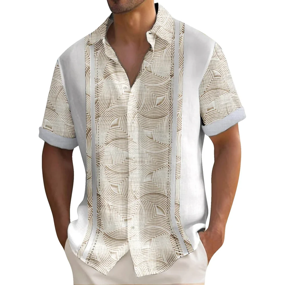 Summer Striped Printed Shirts For Men Casual Short Sleeve Button Down Loose Hawaiian Shirt Oversized Men Clothing Lapel Shirt 4