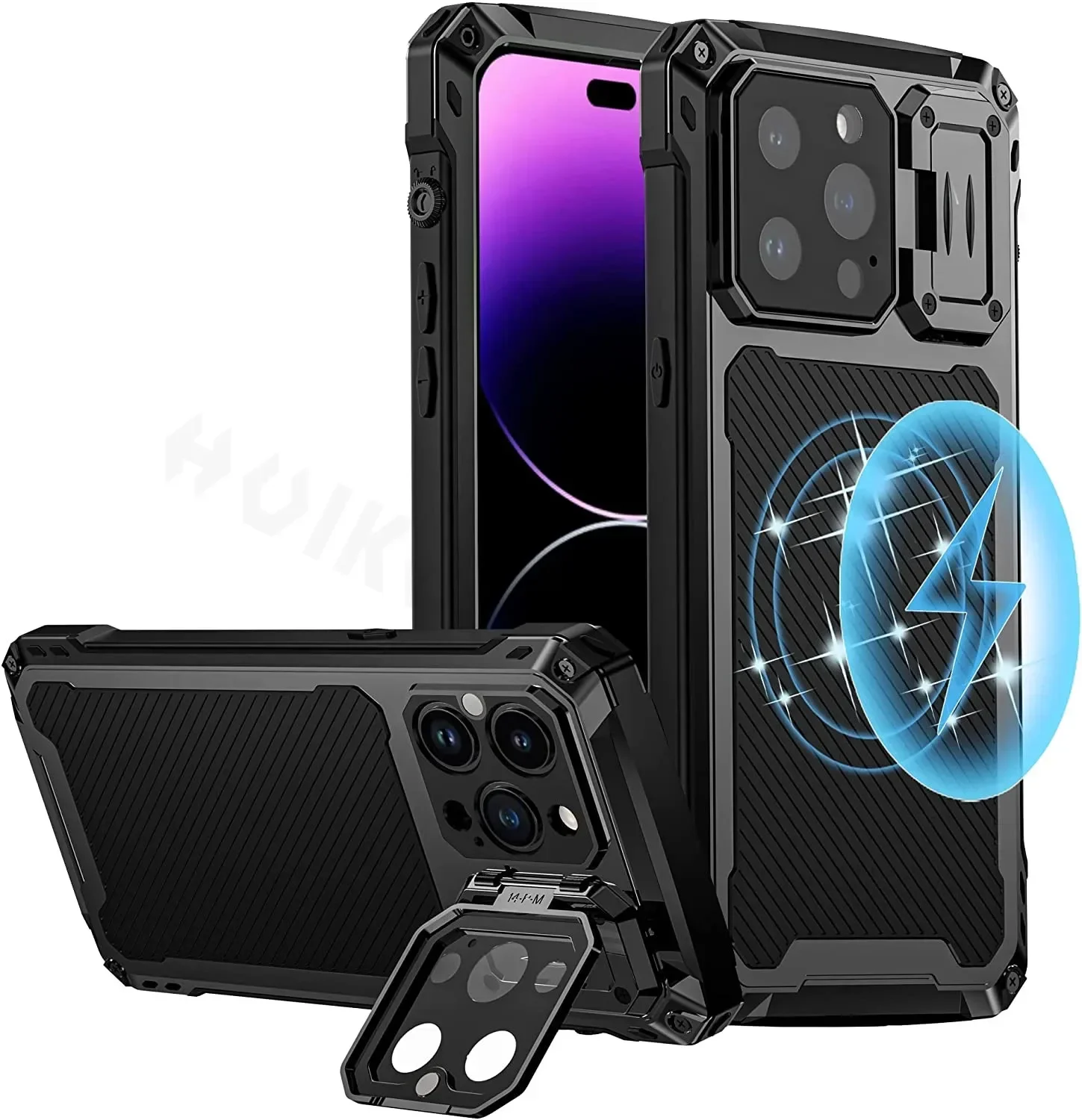 Rugged Metal Armor Case with Tempered Glass Screen & Camera Protection, MagSafe Compatible