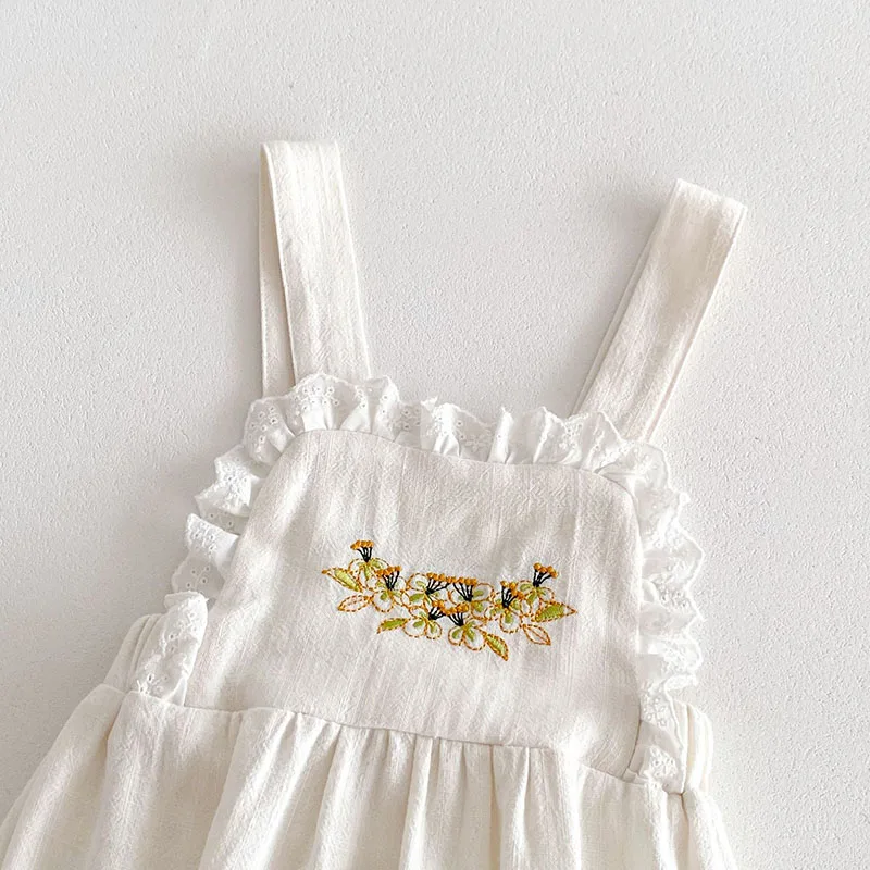 Cute Embroidered Flowers Baby Girls Overalls Bodysuit