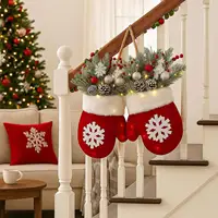 2025 Christmas Garland Glove Shaped Simulated Flower Wreath with Light Wall Door Hanging Decoration Xmas Navidad Party Supplies 3