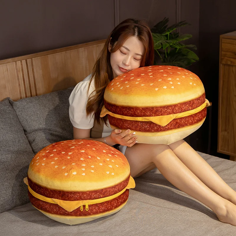 40CM Simulation Plush Bread Hamburger Pillow Lazy Sofa Turn To
