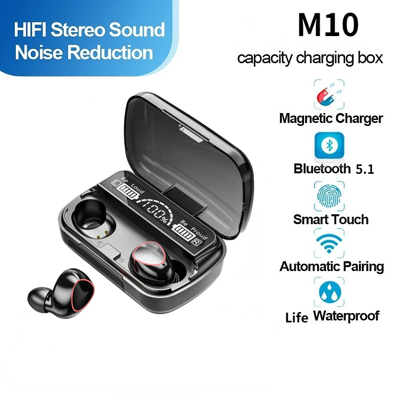 

M10 TWS Earphones Wireless Headphones HiFi Stereo Music Earbuds Sports Waterproof Gaming Hand-free Headset Fone Bluetooth