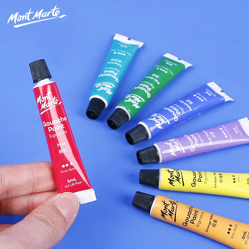 Mont Marte Gouache Paint Set 12/18/24 Colors 6ml/12ml Tubes Non-Toxic Watercolor Paint For Canvas and Paper Beginners, Students