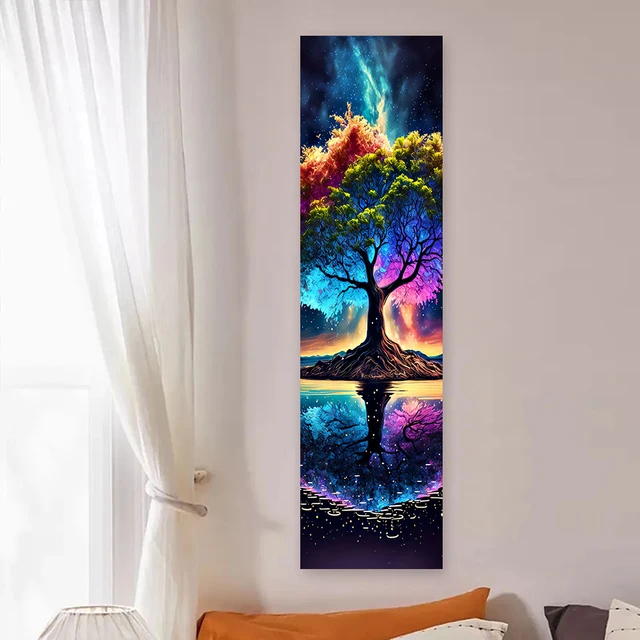 Tapisserie d'art arbre de vie bleu pour salon chambre à coucher, tapisserie esthétique verticale soleil lune tenture murale colorée, décoration de maison 6