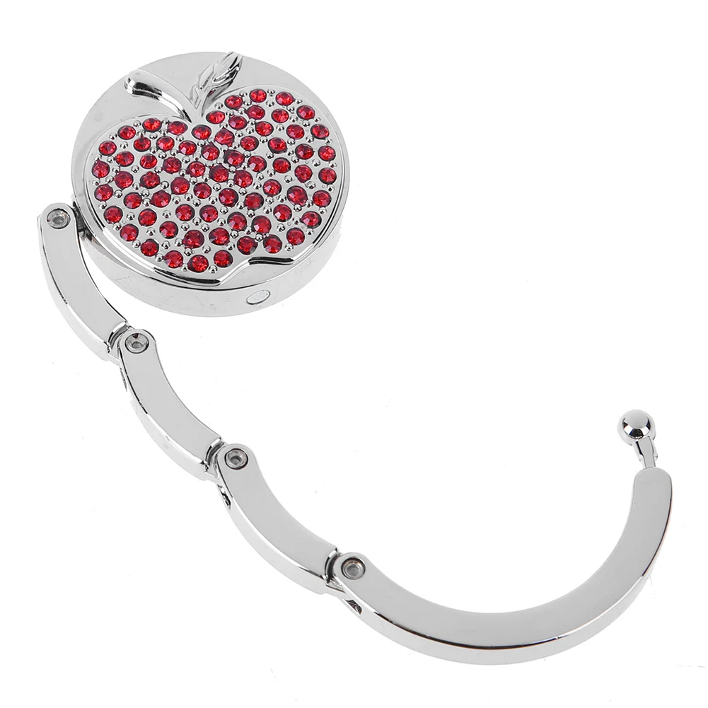Foldable Desk Mount Bag Holder Hook Heavy Duty Rhinestone Apple Bag Hanging Hook Metal Table Hook for Handbag Backpack