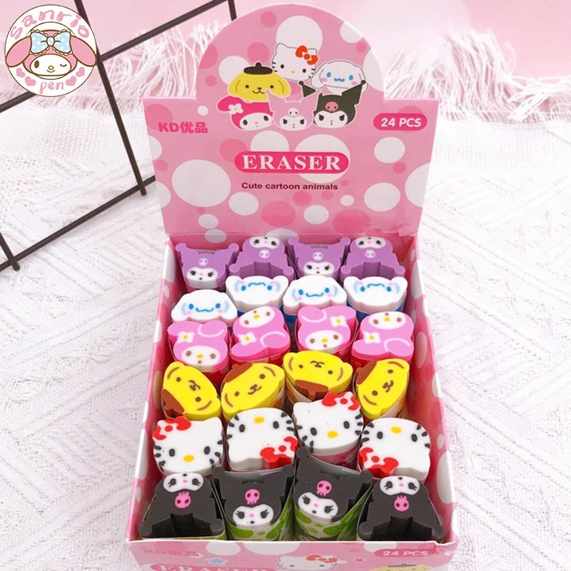 

Sanrio мультяшный Ластик 24 шт. Kawaii Kuromi Melody Hello Kitty Cinnamoroll полоска ластик канцелярские принадлежности резиновый подарок для начальной школы