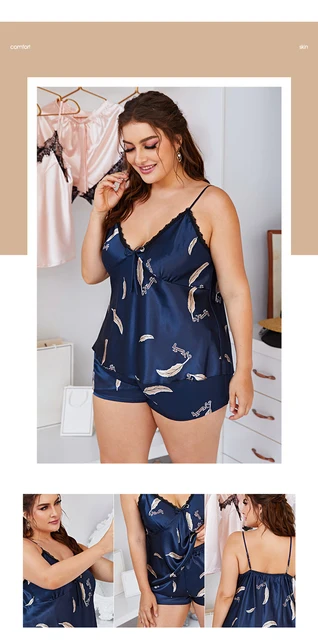 Shop Generic Embroidery Ice Silk Satin Pajamas for Women Sexy Pajamas Set  with Shorts Plus Size Satin Sleepwear Female #30 Online