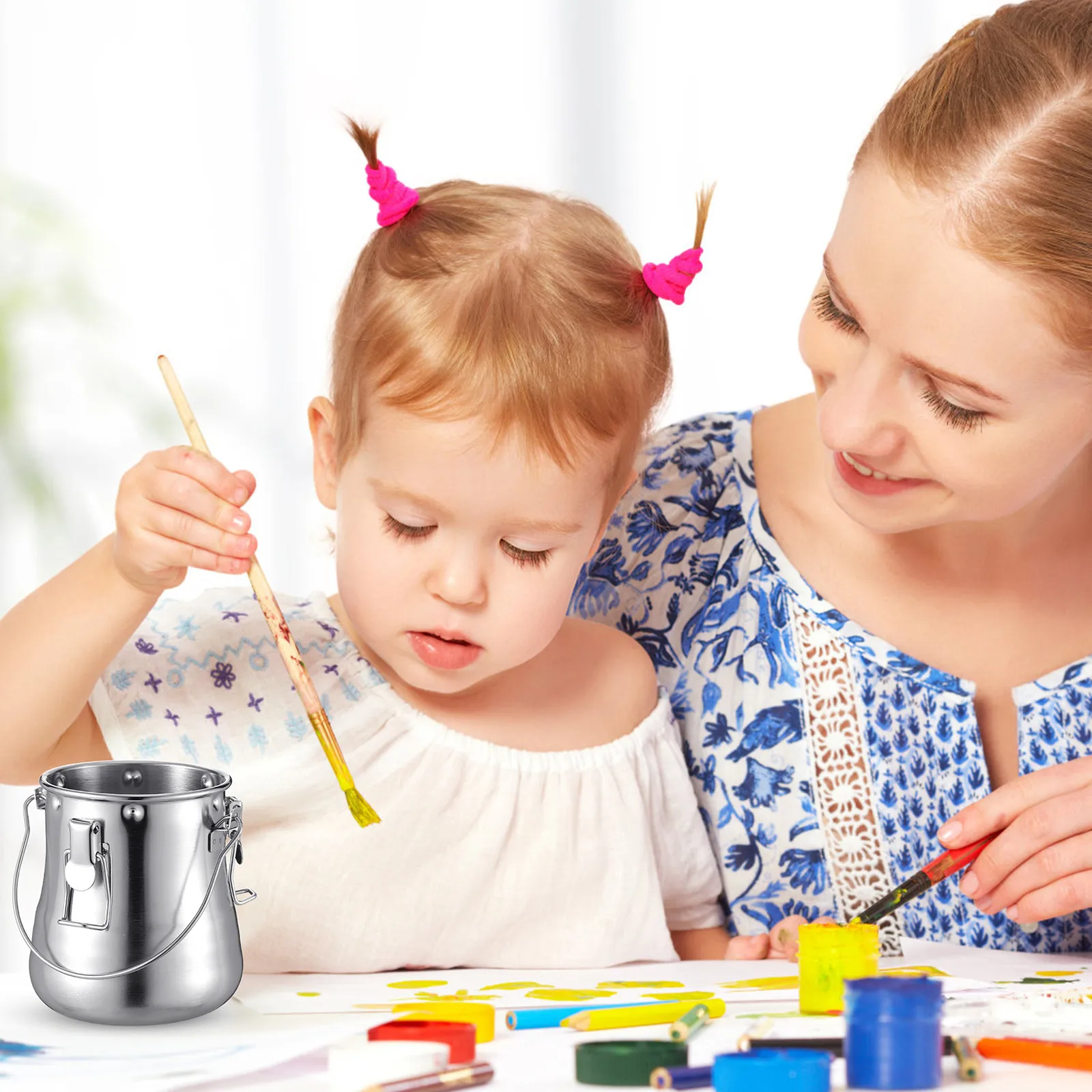 L 사이즈 스테인레스 스틸 페인팅 브러쉬 세척 버킷 휴대용 덮개형 물통 야외 ..